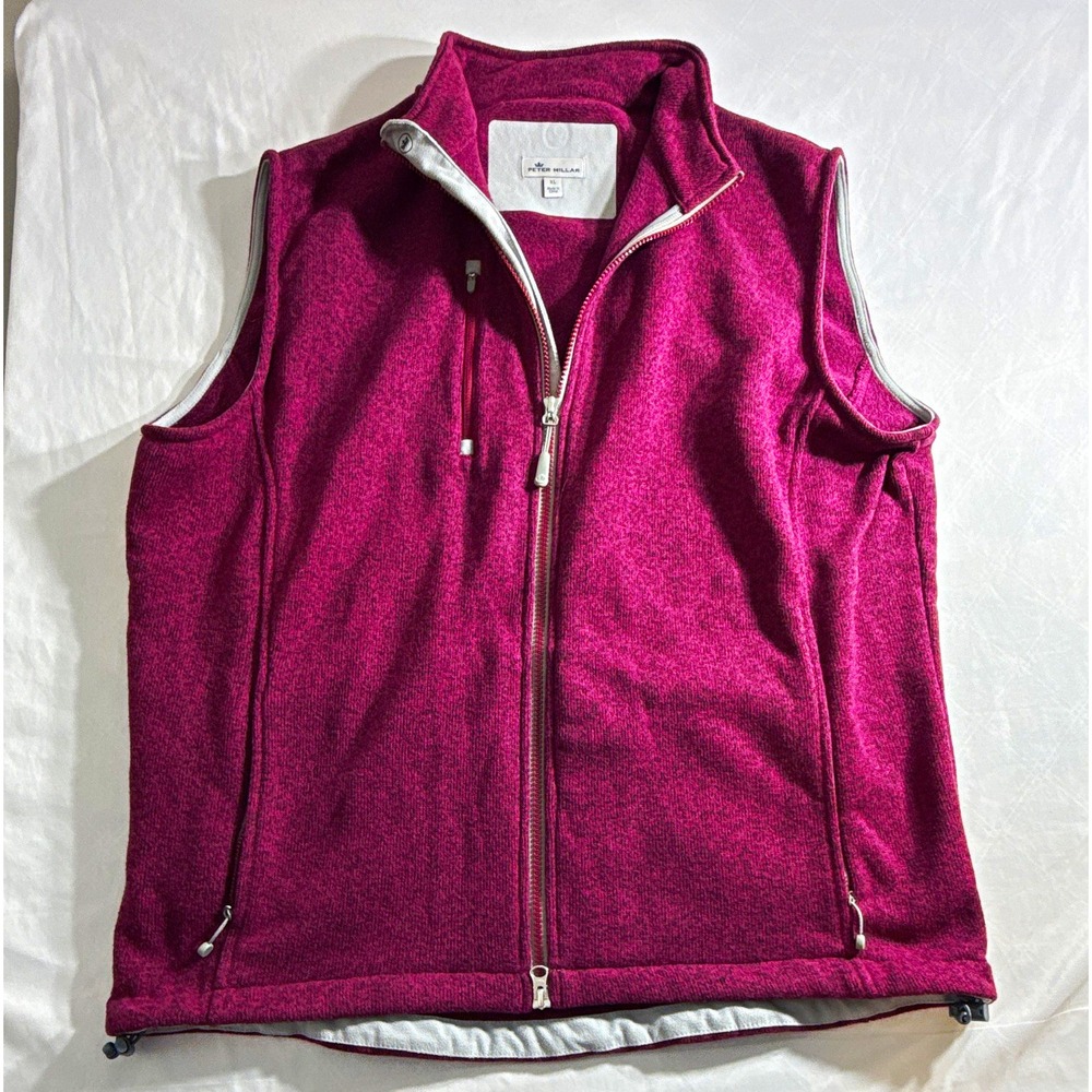 Peter Millar Mens XL Purple Solid Full-Zip Fleece Vest Stand-Up Collar Pockets